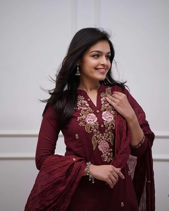 women's cotton embroidery work straight kurti with pant & mulmul dupatta set women's cotton embroidery work straight kurti with pant & mulmul dupatta set