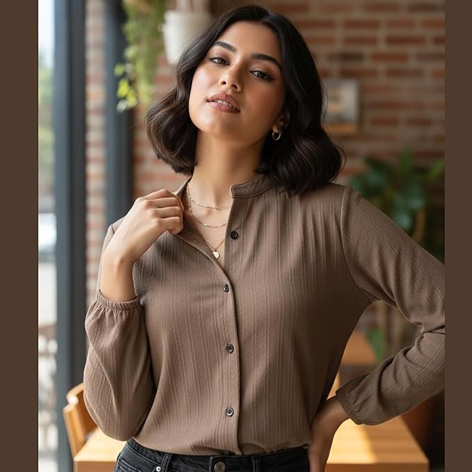 women’s long sleeve button down casual shirt solid formal office collarless regular fit workwear top for women girls women’s long sleeve button down casual shirt solid formal office collarless regular fit workwear top for women girls